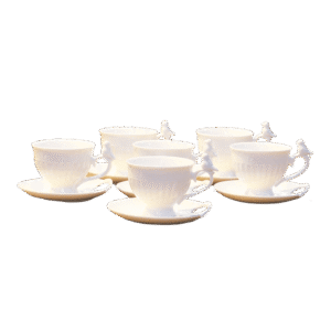 Set of Half Dozen Coffee Cups & Saucers with Bird