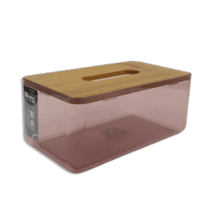 Transparent Plastic Tissue Box with Wooden Lid