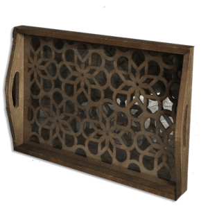 Wooden with Plexi Large Patterned Rectangular Tray