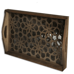 Wooden with Plexi Large Patterned Rectangular Tray