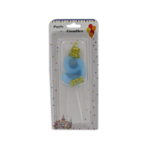 Blue Designed Number Nine Candle