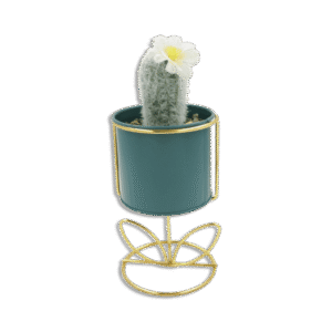 Emrald Vase with Golden Base and Cactus