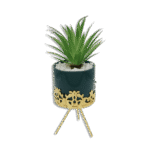 Emrald Vase with Golden Base and Deep Green Flower