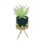 Emrald Vase with Golden Base and Light Green Flower