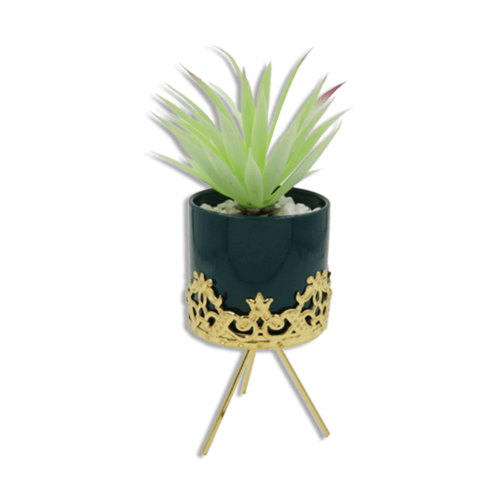 Emrald-Vase-with-Golden-Base-and-Light-Green-Flower