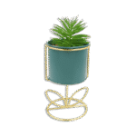 Emrald Vase with Golden Base and Plant