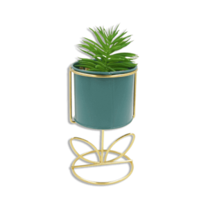 Emrald Vase With Golden Base And Plant