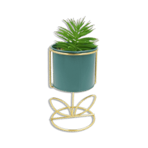 Emrald Vase with Golden Base and Plant