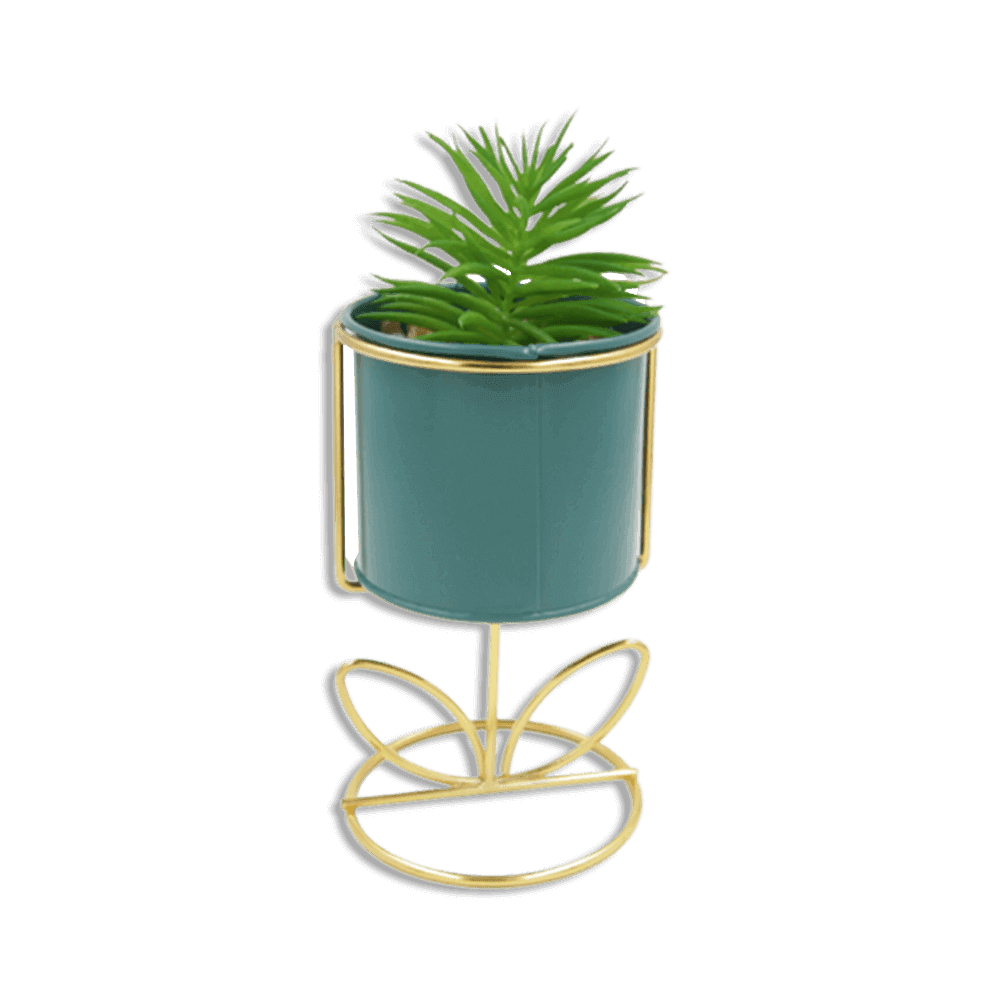 Emrald-Vase-with-Golden-Base-and-Plant