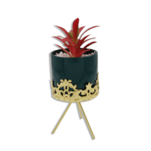 Emrald Vase With Golden Base And Red Flower