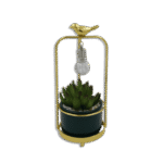 Emrald Vase with Golden Bird on Stand and Flower