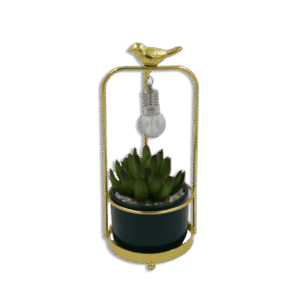 Emrald Vase with Golden Bird on Stand and Flower