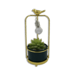 Emrald Vase with Golden Bird on Stand and Green Flower