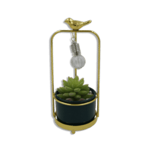 Emrald Vase with Golden Bird on Stand and Green Flower