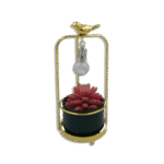 Emrald Vase with Golden Bird on Stand and Purple Flower