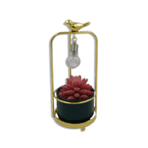 Emrald Vase with Golden Bird on Stand and Purple Flower
