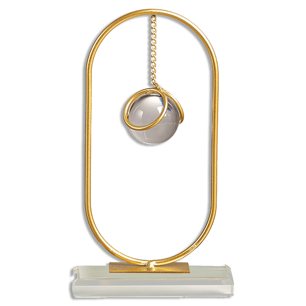 Glass Ball with Gold Decor & Glass Rectangular Base