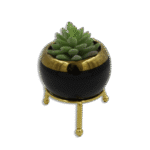 Gold and Black Vase with Green Flower
