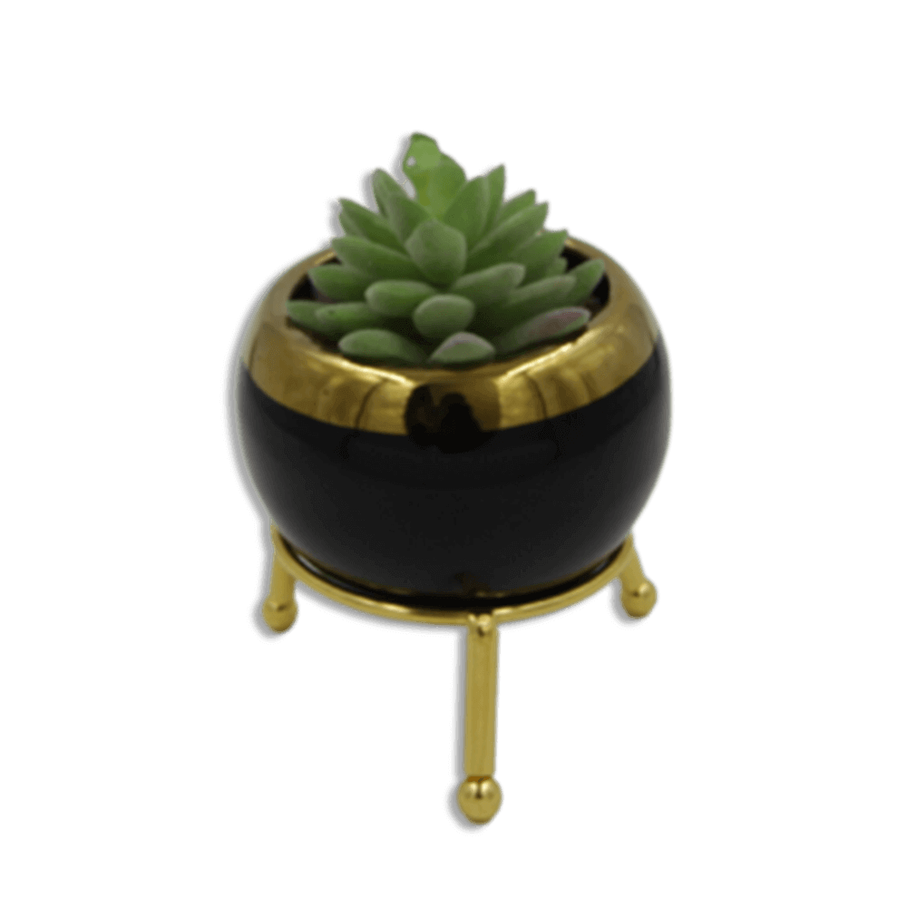 Gold-and-Black-Vase-with-Green-Flower