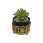 Golden Patterned Vase with Green Flower