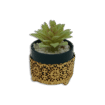 Golden Patterned Vase with Green Flower