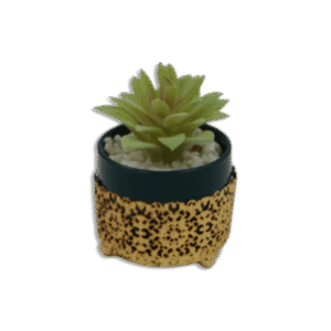 Golden Patterned Vase with Green Flower