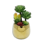 Golden Vase with Palm Trees and Yellow Plants