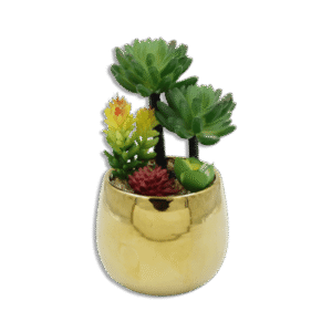 Golden Vase with Palm Trees and Yellow Plants