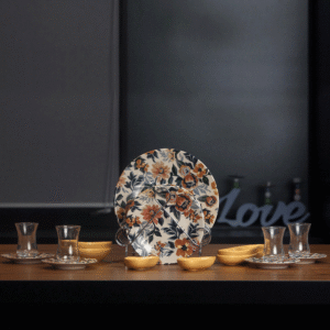 Orange Flowers 19 Pcs Round Serving Set