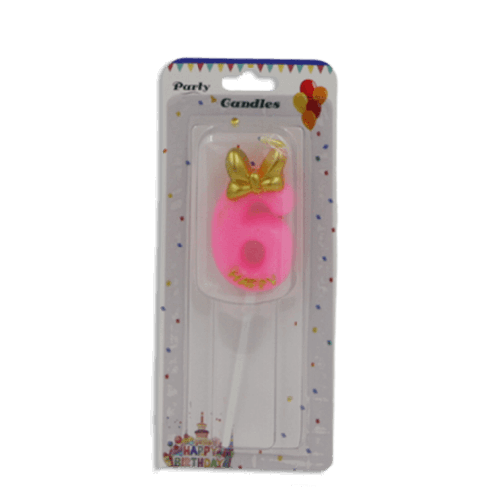 Pink Designed Number Six Candle