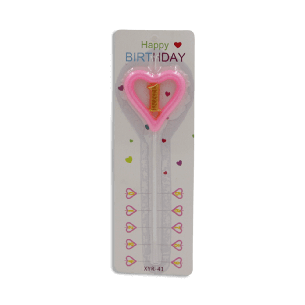 Pink-Heart-Design-Number-1-Candle