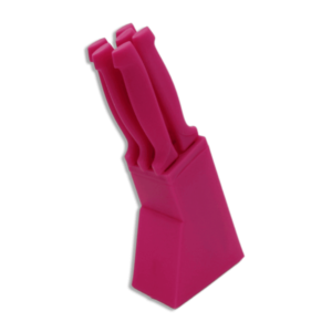 Set Of 6pcs Dark Pink Knive With Plastic Base