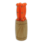 Set of 6pcs Orange Knives with Round Wooden Base