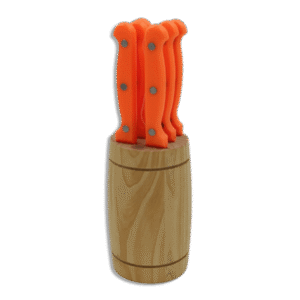 Set of 6pcs Orange Knives with Round Wooden Base