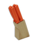 Set of 6pcs Orange Knives with Wooden Base