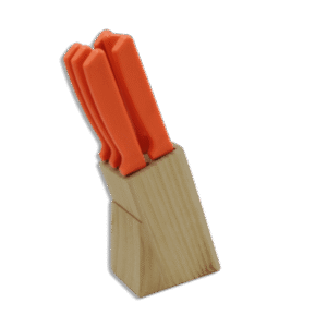 Set of 6pcs Orange Knives with Wooden Base