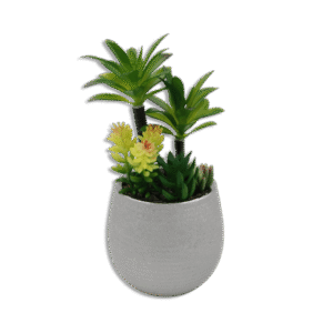 Silver Vase with Palm Trees and Yellow Plants