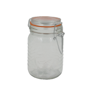 Round Glass Storage Jar with Embossed Design Airtight Lid Clear
