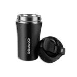 Stainless 450ml Black Coffee Mug with Straw Button