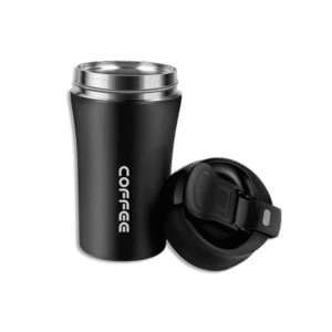 Stainless 450ml Black Coffee Mug with Straw Button