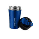Stainless 450ml Navy Coffee Mug with Straw Button