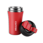 Stainless 450ml Red Coffee Mug with Straw Button