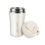 Stainless 450ml White Coffee Mug with Straw Button