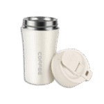 Stainless 450ml White Coffee Mug with Straw Button