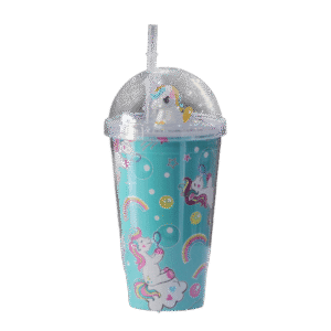 Unicorn Blue Cup with Lid & Straw
