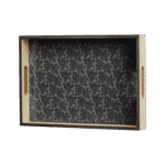 Wooden Black Flowers Patterned Large Tray
