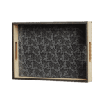 Wooden Black Flowers Patterned Large Tray