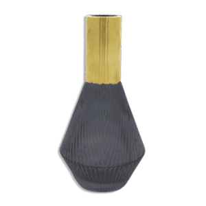 Black 27cm Striped GlassVase with Golden Neck