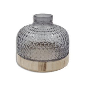 Black Ribbed 23cm Glass Vase with Wooden Base