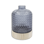 Black Ribbed 25cm Glass Vase with Wooden Base